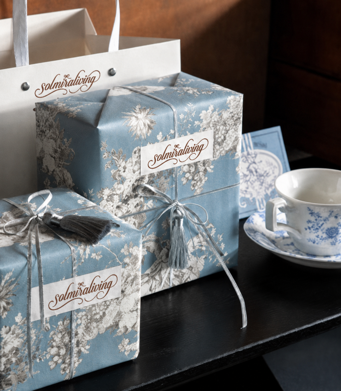 Vintage Blue Porcelain Mug Gift Set